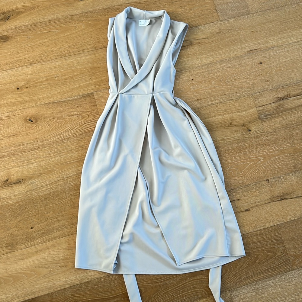 ASOS DESIGN collar shirt belted wrap midi skate dress in stone
